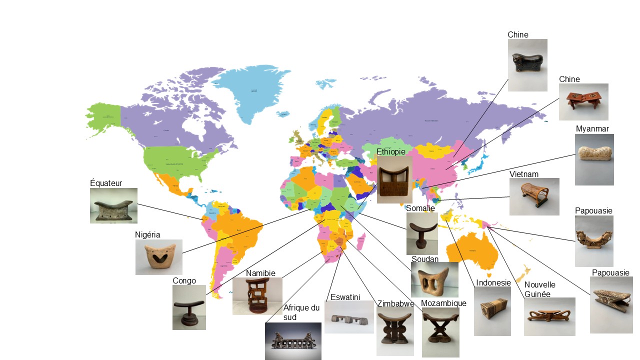 Carte du monde avec différent appuie-tête